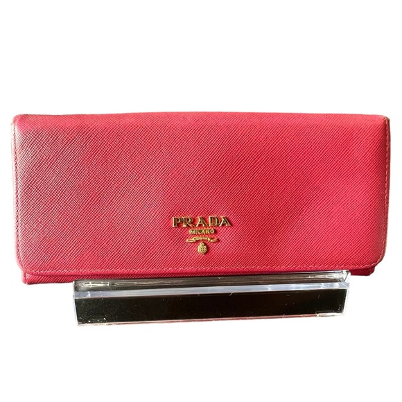 Prada Saffiano Metal Continental Flap Wallet Peonia- EUC - Picture 1 of 11